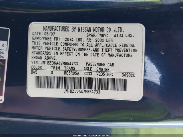 2007 NISSAN 350Z JN1BZ36A47M654733 Photo 8