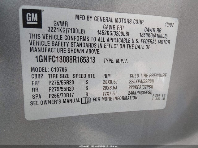 2008 CHEVROLET TAHOE 1GNFC13088R165313 Photo 8