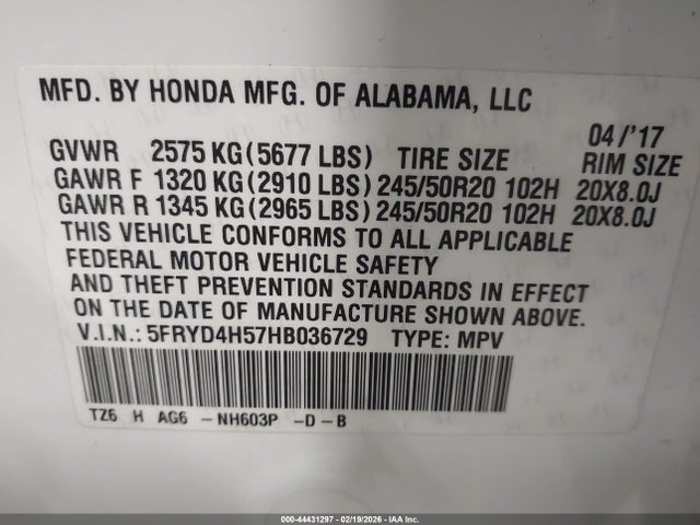 Aukcja sprzedaży 2017 Acura Mdx Technology Package, vin: 5FRYD4H57HB036729, numer aukcji: 44431297