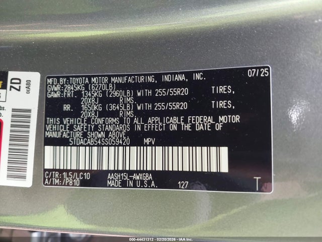 5TDACAB54SS059420 Toyota Grand Highlander Hybrid Limited