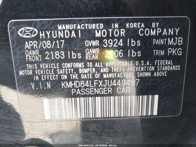 KMHD84LFXJU449497 Hyundai ELANTRA SEL