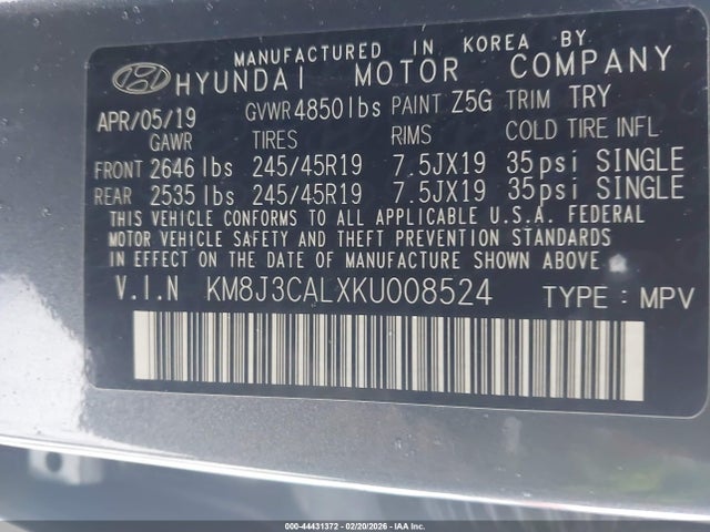 2019 HYUNDAI TUCSON KM8J3CALXKU008524 Photo 8