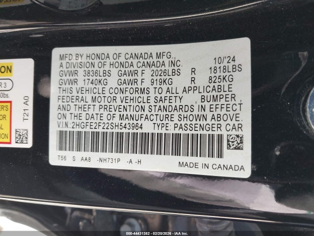 Honda Civic Lx 2025 2HGFE2F22SH543964 Image 9