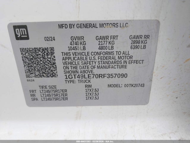 Продаж на аукціоні авто 2024 Gmc Sierra 2500hd, vin: 1GT49LE70RF357090, номер лоту: 44431383