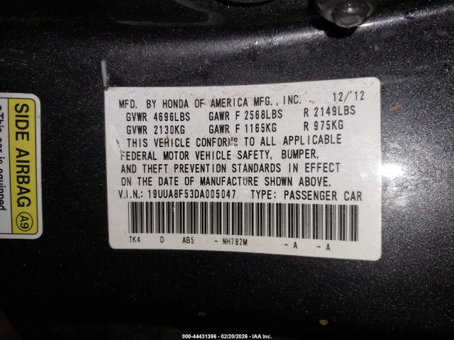 44431386 :رقم المزاد ، 19UUA8F53DA005047 vin ، 2013 Acura Tl 3.5 مزاد بيع