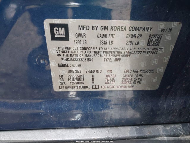 44431387 :رقم المزاد ، KL4CJASBXKB961849 vin ، 2019 Buick Encore Fwd Preferred مزاد بيع