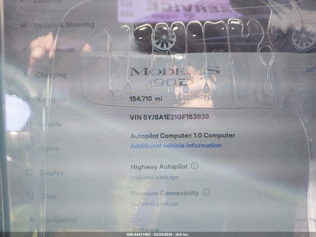 Продаж на аукціоні авто 2016 Tesla Model S 60d/70d/75d/85d/90d, vin: 5YJSA1E21GF153939, номер лоту: 44431403