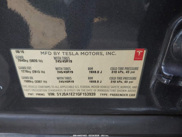 2016 TESLA MODEL S 5YJSA1E21GF153939 Photo 8