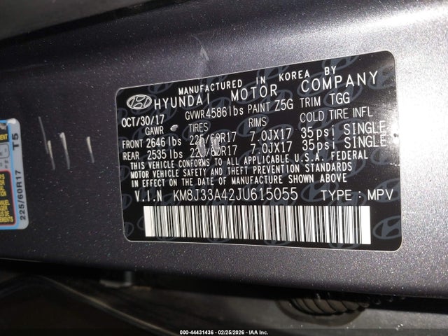 KM8J33A42JU615055 Hyundai TUCSON SEL