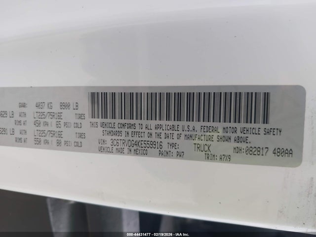 3C6TRVDG4KE559916 RAM Promaster 2500 High Roof 159 Wb