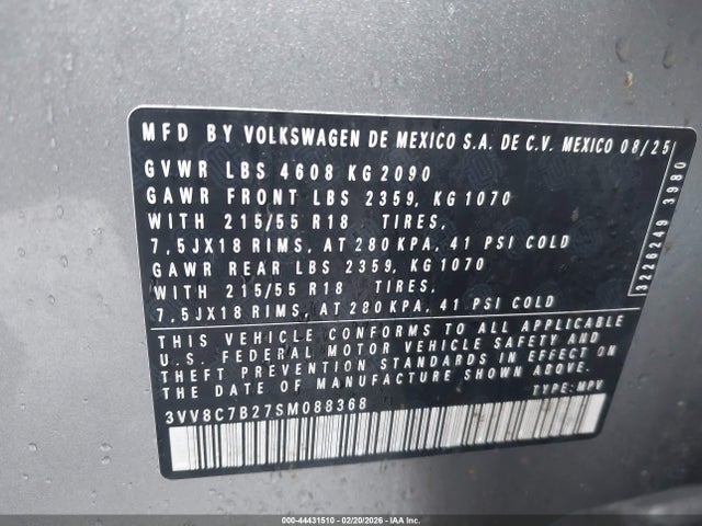 Продаж на аукціоні авто 2025 Volkswagen Taos 1.5t S, vin: 3VV8C7B27SM088368, номер лоту: 44431510