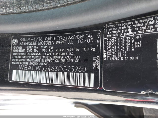 Aukcja sprzedaży 2003 Bmw 330xi, vin: wbaew53463pg23960, numer aukcji: 44431541