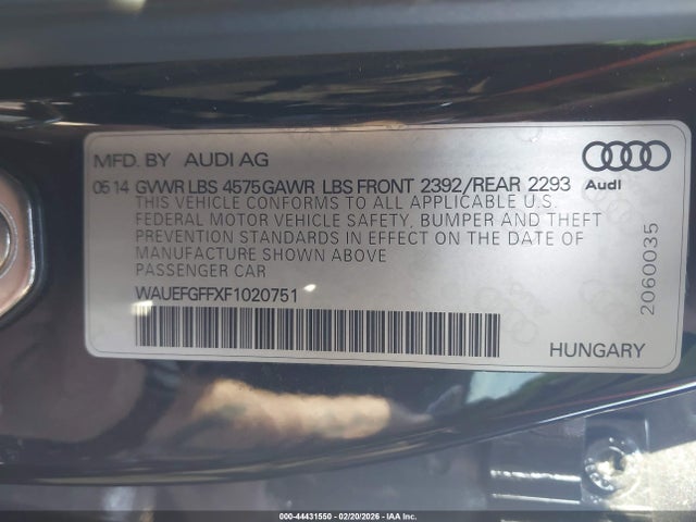 2015 Audi A3 2.0t Premium მანქანა იყიდება აუქციონზე, vin: WAUEFGFFXF1020751, აუქციონის ნომერი: 44431550
