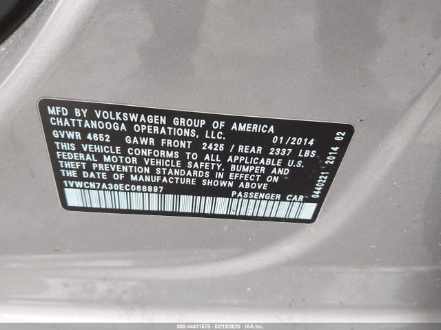 2014 VOLKSWAGEN PASSAT 1VWCN7A30EC068897 Photo 8