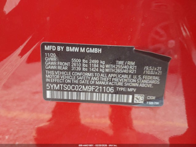 2021 BMW X3 M 5YMTS0C02M9F21106 Photo 8