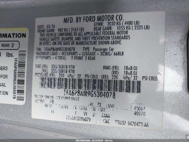 1FA6P8AM9G5304078 Ford Mustang V6