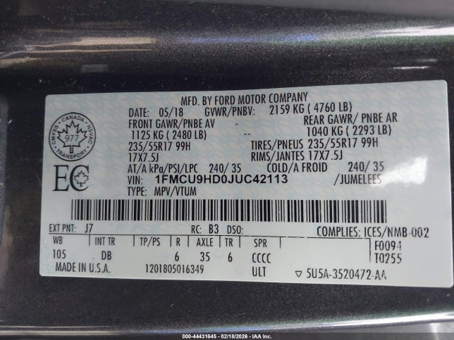 2018 FORD ESCAPE 1FMCU9HD0JUC42113 Photo 8