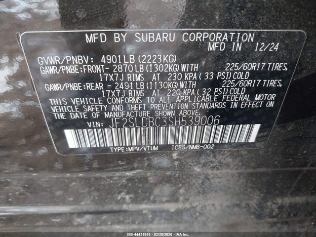 Продажа на аукционе авто 2025 Subaru Forester Premium, vin: JF2SLDBC3SH539006, номер лота: 44431658