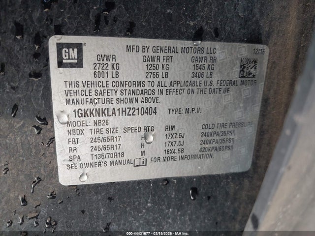 44431677 :رقم المزاد ، 1GKKNKLA1HZ210404 vin ، 2017 Gmc Acadia Sle-1 مزاد بيع