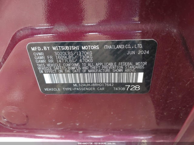 2024 MITSUBISHI MIRAGE ML32AUHJ8RH017642 Photo 8