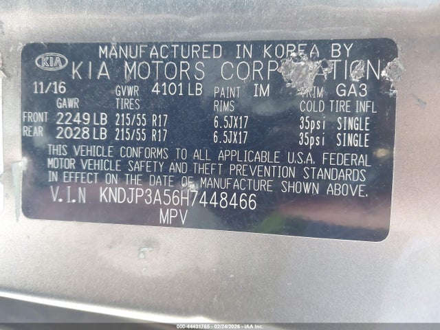 KIA SOUL + 2017 KNDJP3A56H7448466 Image 9