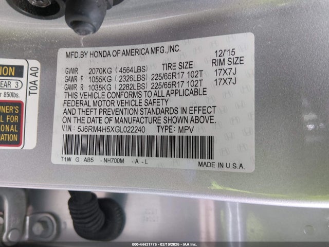 5J6RM4H5XGL022240 Honda CR-V EX