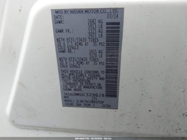 Продаж на аукціоні авто 2014 Infiniti Qx60, vin: 5N1AL0MM1EC529628, номер лоту: 44431792