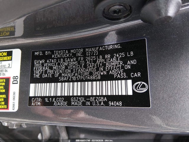44431796 :رقم المزاد ، 58AFZ1B17PU148858 vin ، 2023 Lexus Es 350 Ultra Luxury مزاد بيع
