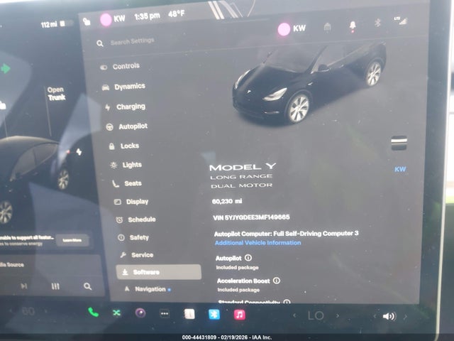 Продаж на аукціоні авто 2021 Tesla Model Y Long Range Dual Motor All-wheel Drive, vin: 5YJYGDEE3MF149665, номер лоту: 44431809