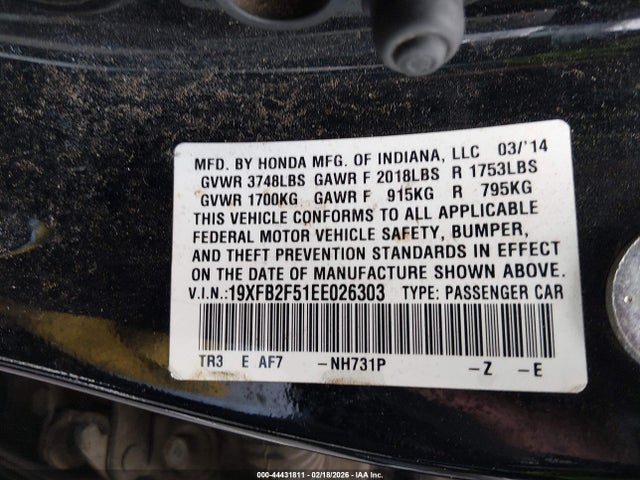 Honda Civic Lx 2014 19XFB2F51EE026303 Image 9