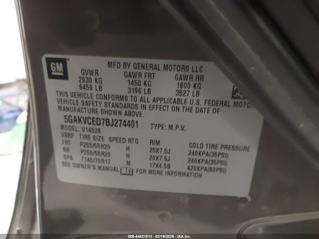 Aukcja sprzedaży 2011 Buick Enclave 2xl, vin: 5GAKVCED7BJ274401, numer aukcji: 44431812