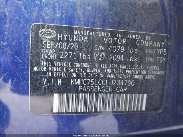 KMHC75LC0LU234790 Hyundai Ioniq Hybrid Se