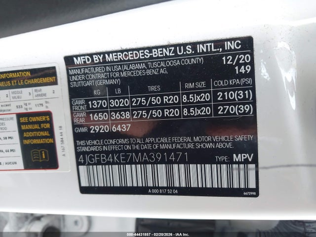 Продаж на аукціоні авто 2021 Mercedes-benz Gle 350 4matic, vin: 4JGFB4KE7MA391471, номер лоту: 44431857