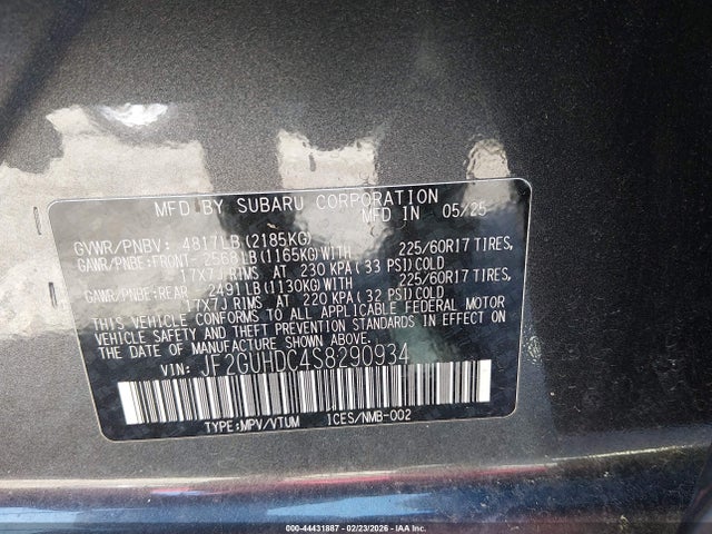 44431887 :رقم المزاد ، JF2GUHDC4S8290934 vin ، 2025 Subaru Crosstrek Premium مزاد بيع