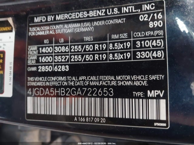 Продажа на аукционе авто 2016 Mercedes-benz Gle 350 4matic, vin: 4JGDA5HB2GA722653, номер лота: 44431912