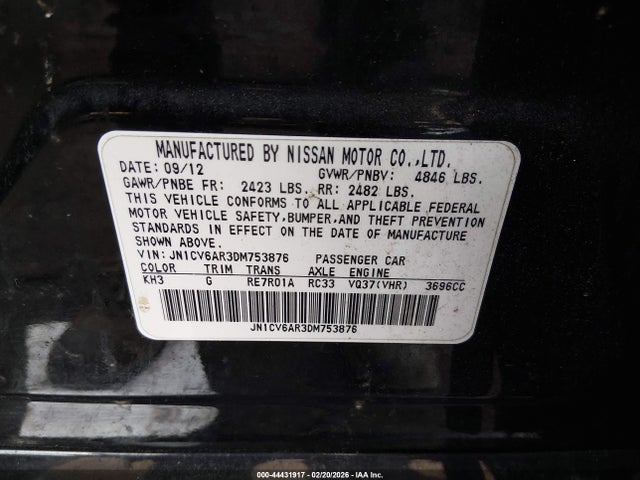 Aukcja sprzedaży 2013 Infiniti G37x, vin: JN1CV6AR3DM753876, numer aukcji: 44431917