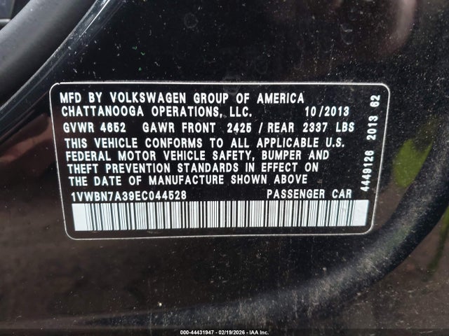 Продажа на аукционе авто 2014 Volkswagen Passat 2.0l Tdi Se, vin: 1VWBN7A39EC044528, номер лота: 44431947