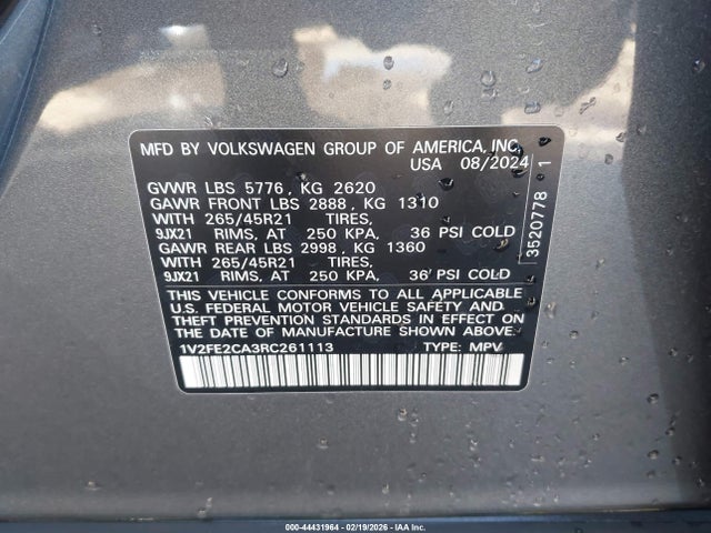 1V2FE2CA3RC261113 Volkswagen Atlas Cross Sport 2.0t Sel Premium R-line