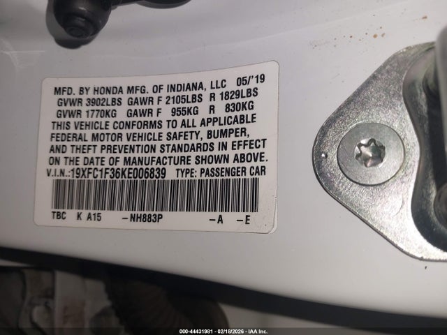 Honda CIVIC EX 2019 19XFC1F36KE006839 Image 9