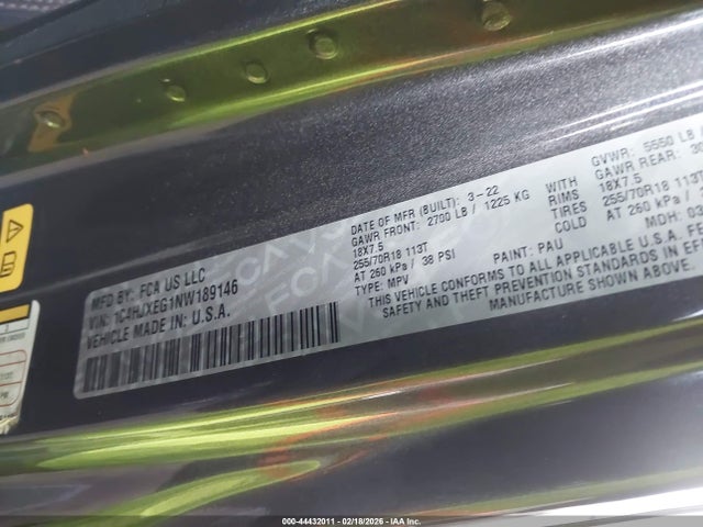 2022 Jeep Wrangler Unlimited Sahara 4x4 მანქანა იყიდება აუქციონზე, vin: 1C4HJXEG1NW189146, აუქციონის ნომერი: 44432011