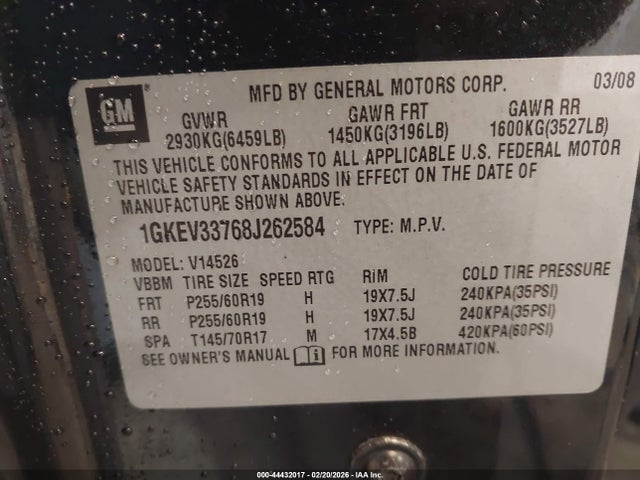 2008 GMC ACADIA 1GKEV33768J262584 Photo 8