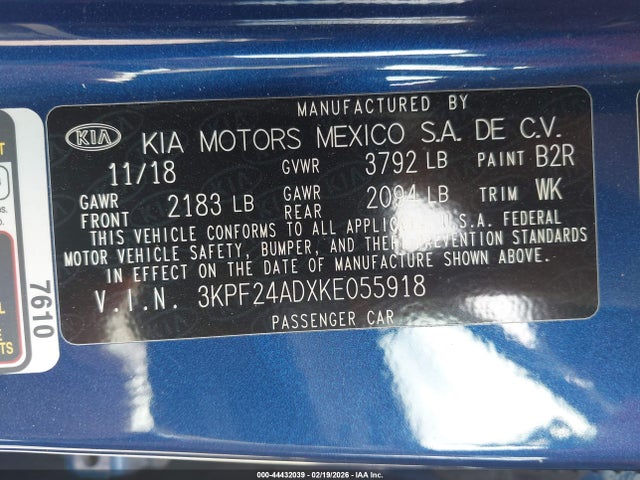 Auction sale of the 2019 Kia Forte Lxs, vin: 3KPF24ADXKE055918, lot number: 44432039