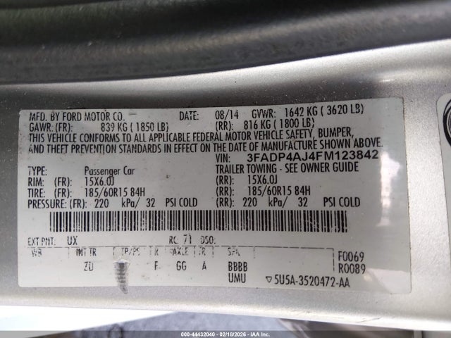 3FADP4AJ4FM123842 Ford FIESTA S