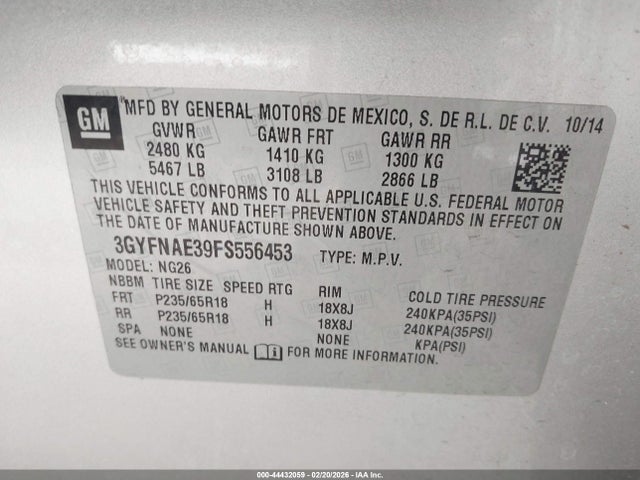 3GYFNAE39FS556453 Cadillac Srx Standard