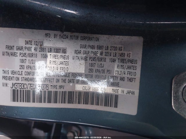 Aukcja sprzedaży 2014 Mazda Cx-9 Touring, vin: JM3TB3CV7E0433376, numer aukcji: 44432078