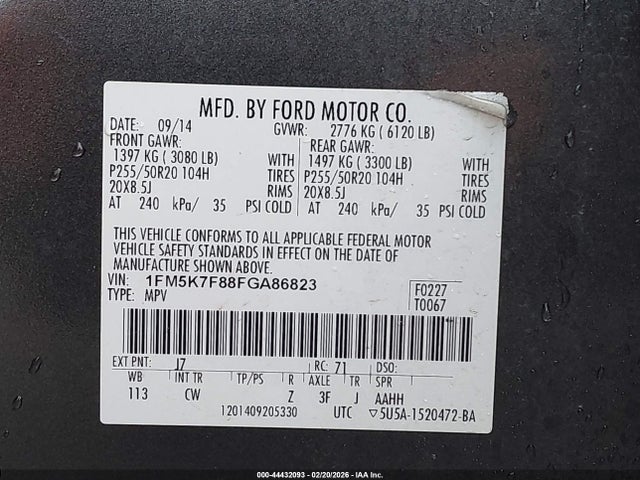 1FM5K7F88FGA86823 Ford Explorer Limited