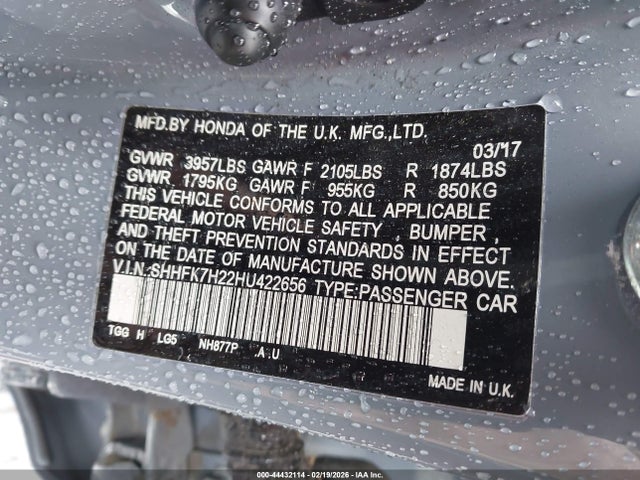 SHHFK7H22HU422656 Honda Civic Lx