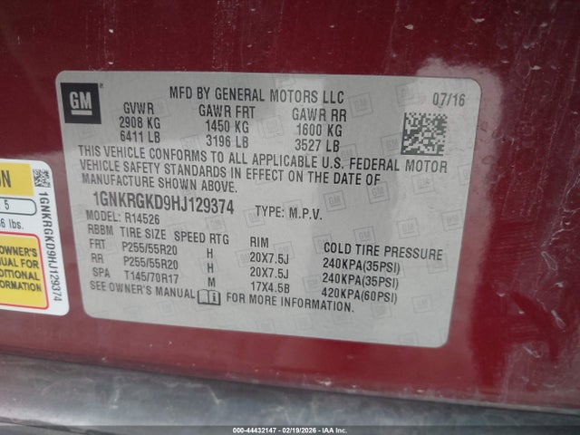 1GNKRGKD9HJ129374 Chevrolet Traverse 1lt