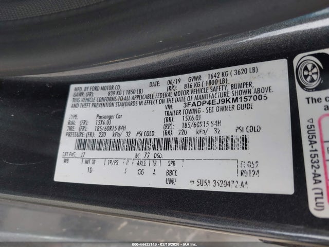 Ford FIESTA SE 2019 3FADP4EJ9KM157005 Image 9