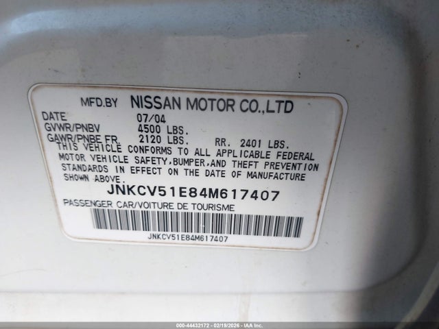 2004 Infiniti G35 მანქანა იყიდება აუქციონზე, vin: JNKCV51E84M617407, აუქციონის ნომერი: 44432172